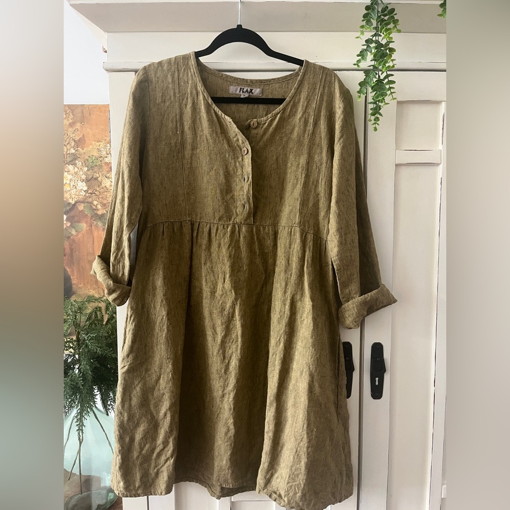 FLAX GREEN LONG SLEEVE BABY DOLL DRESS TO CUTE nwot P